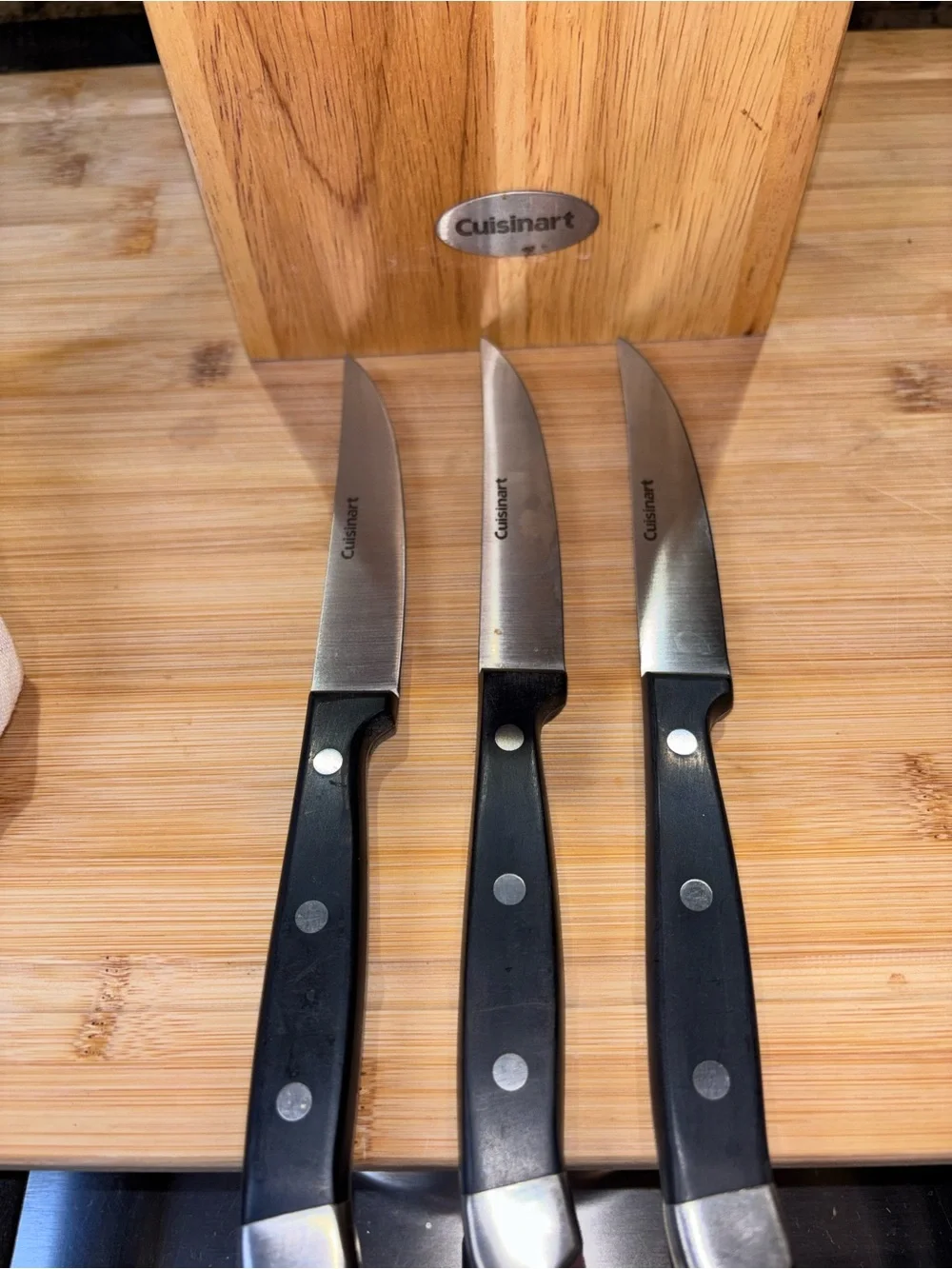Cuisinart Black Handle Steak Knife Set in Wooden Block